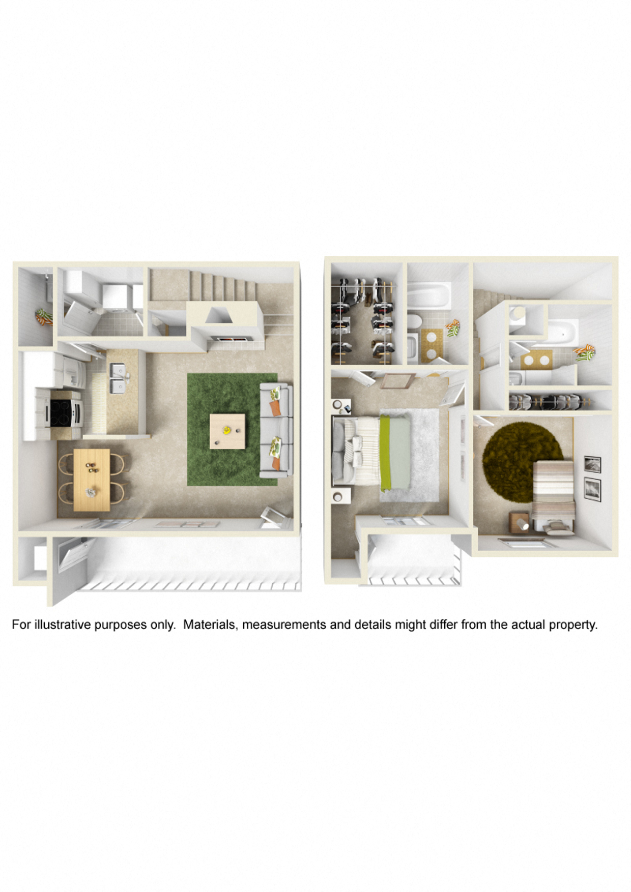Floor plan for 2 beds, 2.5 baths, 1209 sqft